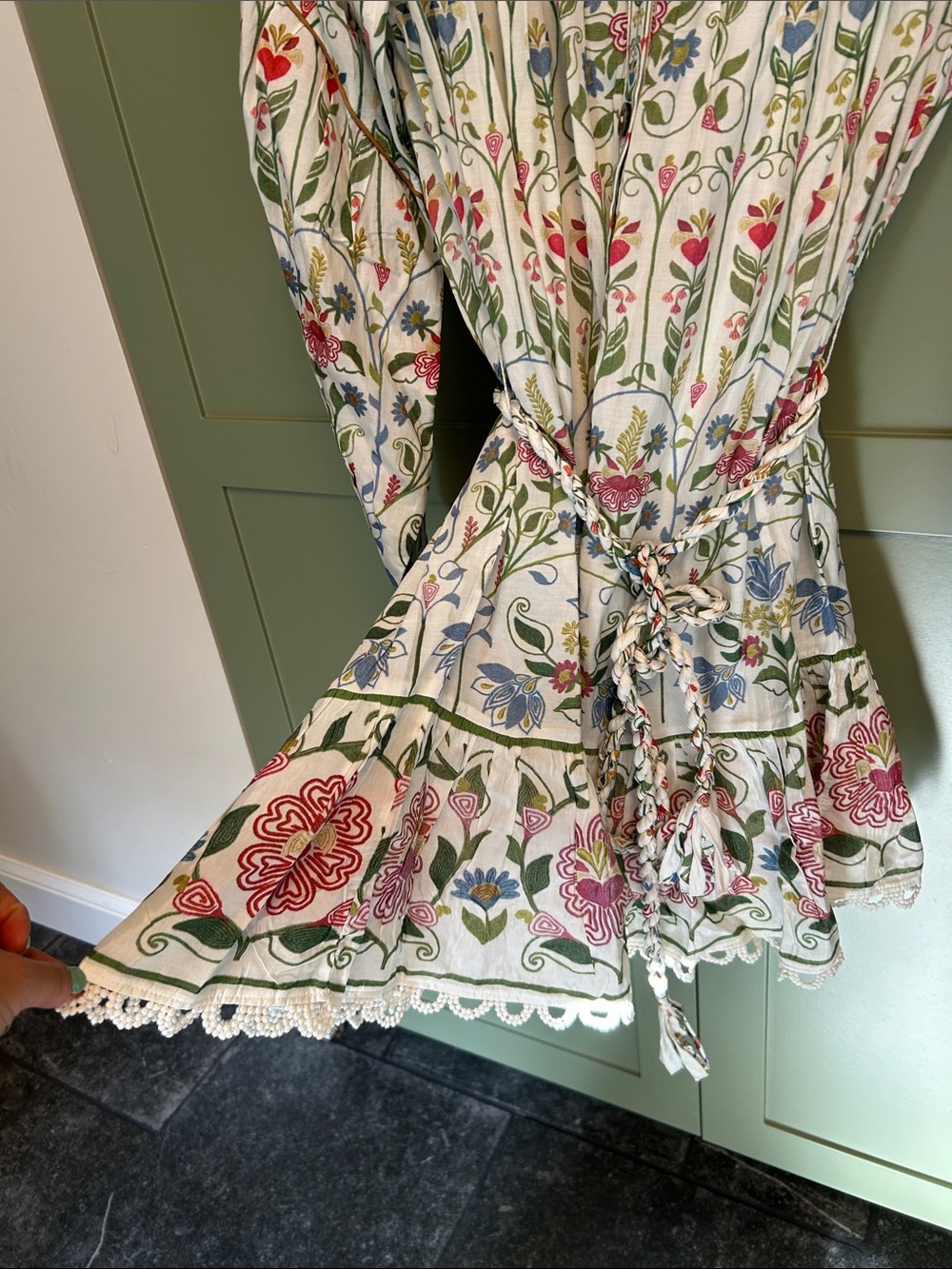 FARM Rio White Floral Tie-Waist Mini Dress with Red, Blue & Green Print - Picture 6 of 9